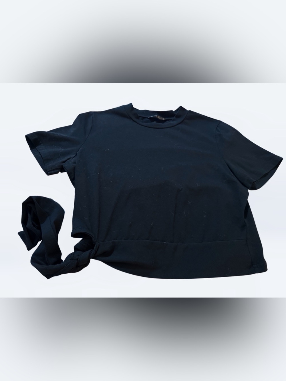SHEIN Black Tie Side Crop Top High Neck Short Sleeve Size XL